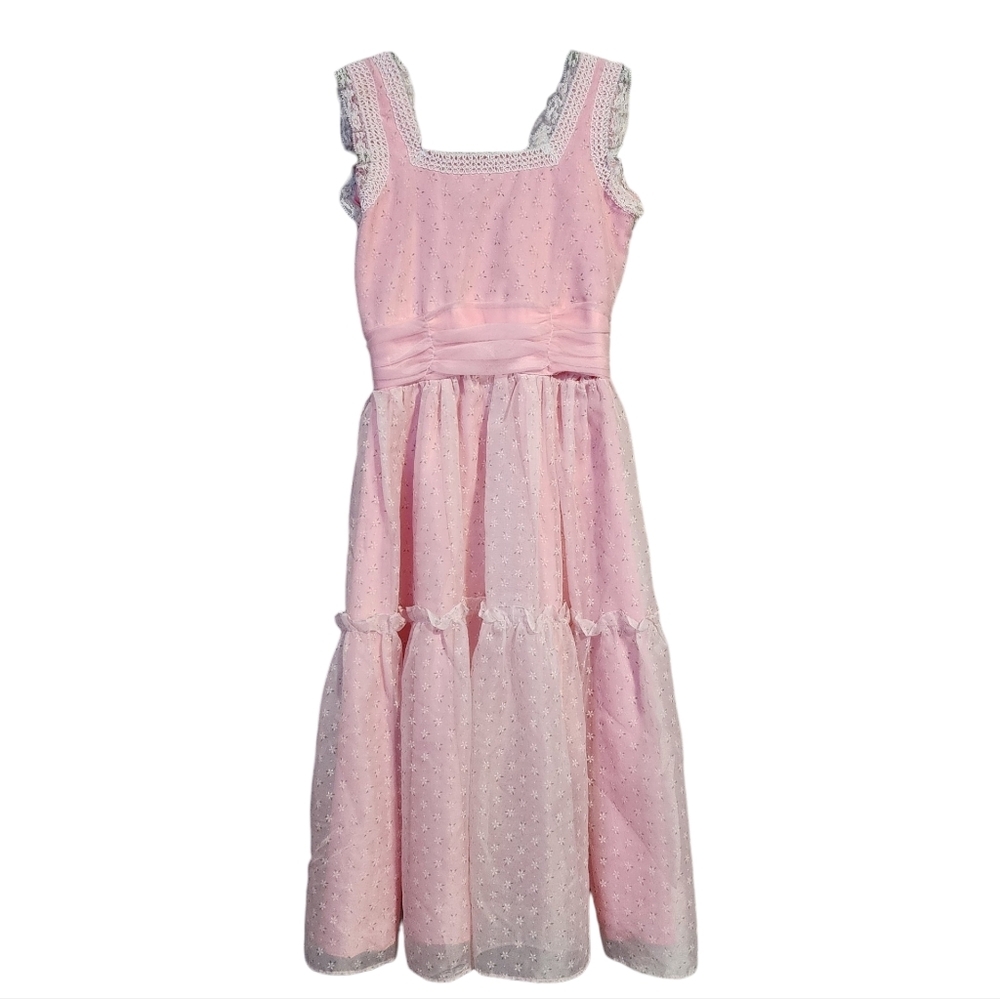 NADINE x VINTAGE girls ditsy micro floral ruffle pink bow dress‎ Union Made